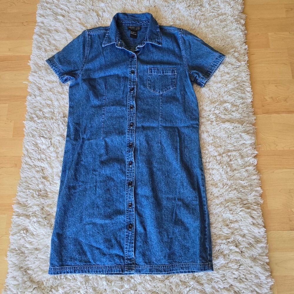 STYLE & Co Womens Denim Button-Up Dress Size 8P Vintage 90s - Picture 2 of 8